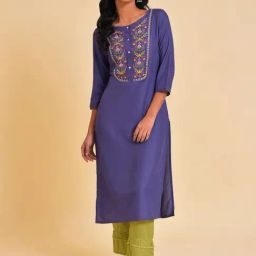 W Purple Embroidered Straight Kurta-image-27