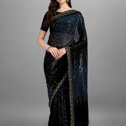 CaniBani Black Pure Georgette Saree-image-9
