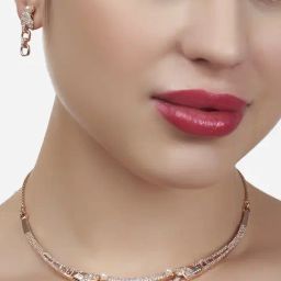 Zaveri Pearls Rose Gold Cubic Zirconia Party Bling Necklace & Earring Set-ZPFK15272-13
