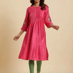 W Pink Embroidered Straight Kurta-image-96