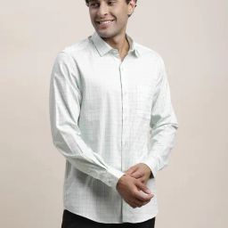 Turtle Light Green Cotton Slim Fit Checks Shirt-image-87