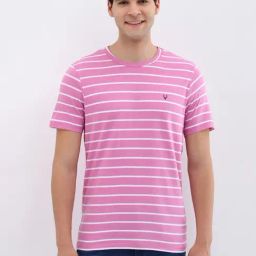 Allen Solly Pink Cotton Regular Fit Striped T-Shirt-image-29