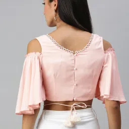 KASSUALLY Peach Self Design Crop Top image 2
