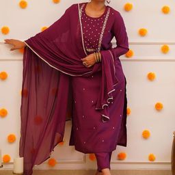 Moda Rapido Floral Embroidered Beads & Stones Straight Kurta With Trousers & Dupatta-image-8