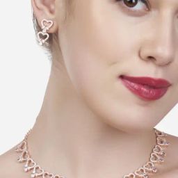 Zaveri Pearls Rose Gold Heart Bling Cubic Zirconia Necklace & Earring Set-ZPFK15261-image-87