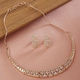 Zaveri Pearls Rose Gold Cubic Zirconia Party Bling Necklace & Earring Set-ZPFK15274-11