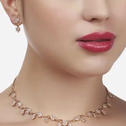 Zaveri Pearls Rose Gold Cubic Zirconia Party Bling Necklace & Earring Set-ZPFK15273-11