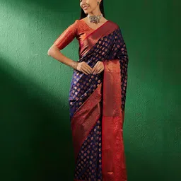 SHADOW & SAINING Woven Design Zari Silk Blend Banarasi Saree-image-35