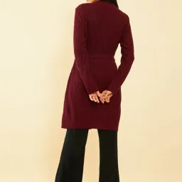 Soch Maroon Self Pattern Shrug With Belt image 2