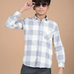 Crimsoune Club Boys Blue Checks Full Sleeves Shirt-picture-17