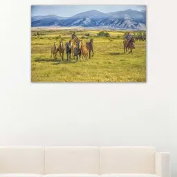 999store Green & Blue Cowboys Rounding Up Wild Horses Canvas Painting-38