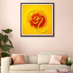 999store Yellow & Red Om Printed Canvas Painting-19