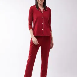 Miss Chase Maroon Cotton Shirt With Pyjamas-image-28