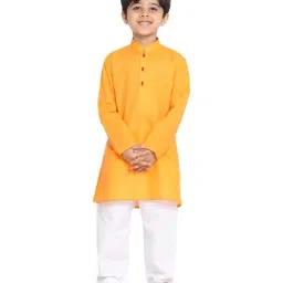 VASTRAMAY Kids Orange & White Kurta Set-image-95