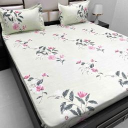 Pure Decor Green & Pink Floral 250 TC Queen Bedsheet with 2 Pillow Covers-picture-25
