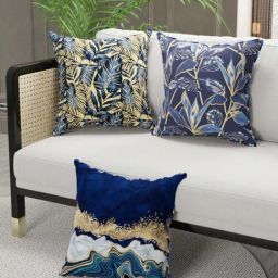 Bianca Suzane Navy & Golden Microfibre Cushion Cover - Set of 3-picture-14