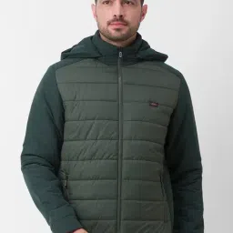 Spykar Green Straight Fit Self Pattern Hooded Jacket-image-43