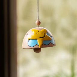 ExclusiveLane 'Shooting Star' Beige, Yellow and Sky Blue Terracotta Windchime - Set of 1-image-19