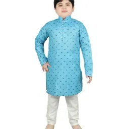 SG Yuvraj Kids Blue & White Cotton Printed Full Sleeves Kurta Set-image-33