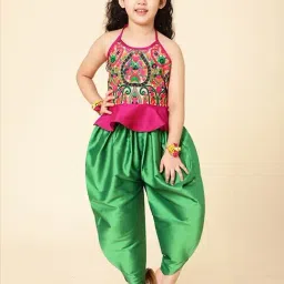 A.T.U.N. Fuchsia & Green Embroidered Peplum Top with Dhoti-image-79