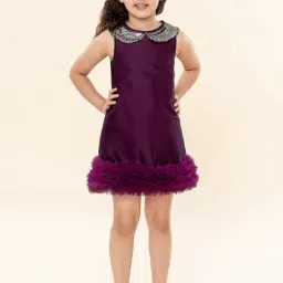 A.T.U.N. Kids Wine & Silver Embellished Dress-image-76