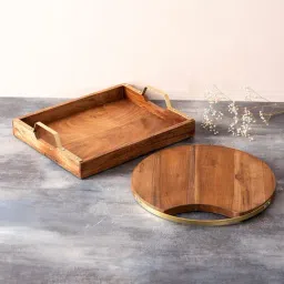 Nestroots Brown Wood Serving Tray & Cheese Board Combo-27