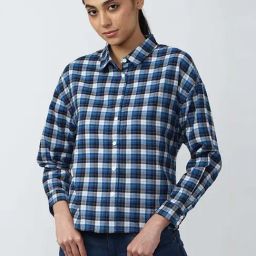 Van Heusen Blue Cotton Chequered Shirt-picture-9