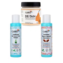 CARET ORGANIC Set Of 3 De-Tan Face Pack With Aloe Vera & Neem Shampoo & Body Lotion-3