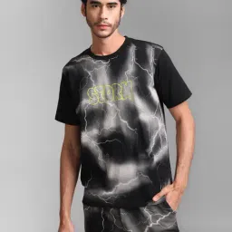 Kazo Charcoal Regular Fit Printed Crew T-Shirt-1
