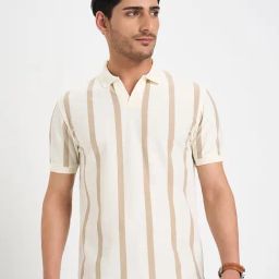 Peregrine By Pantaloons Bright White Slim Fit Striped Polo T-Shirt-image-54