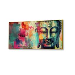Nestroots Multicolor Canvas Buddha Head A Colorful Serenity Wall Painting - Gold Floating Frame image 2