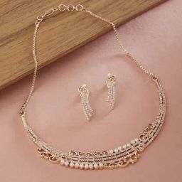 Zaveri Pearls Rose Gold Cubic Zirconia Party Bling Necklace & Earring Set-ZPFK15279-13