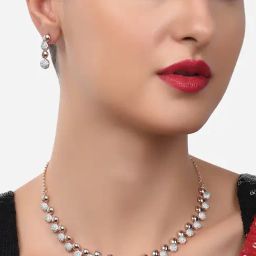 Zaveri Pearls Rose Gold Cubic Zirconia Party Bling Necklace & Earring Set-ZPFK15295-image-42