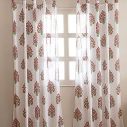HOMEMONDE Pink & White 2 Pieces Printed Sheer Long Door Curtain-picture-3