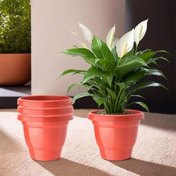 Kuber Industries Red Set Of 4 Plastic 2-Layer Planters image 1