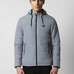 Van Heusen Grey Cotton Regular Fit Quilted Hooded Jacket-image-48