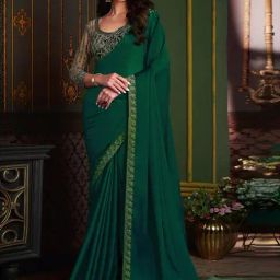 Satrani Green Embellished Saree With Unstitched Blouse-picture-33