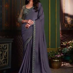Satrani Purple Embellished Saree With Unstitched Blouse-image-51