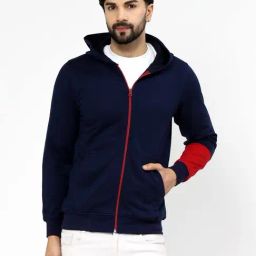Kalt Navy Blue Regular Fit Solid Hooded Sweatshirt-picture-18