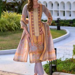 MOJILAA Women Printed Regular Sequinned Kurta with Trousers & With Dupatta-9
