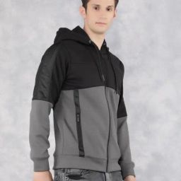 Crimsoune Club Black Regular Fit Colour Block Hooded Sweatshirt-image-3