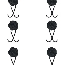 IndianShelf Black 6 Pieces Rose Ceramic Wall Hooks-2
