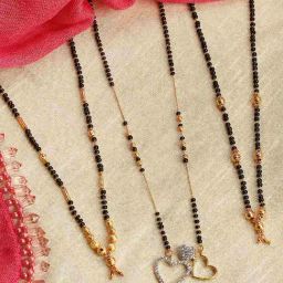 Zeneme Gold Plated Black White AD Studded Beaded Mangalsutra Set of 3-19