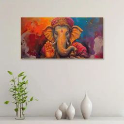 Nestroots Multicolor Canvas Vibrant Ganesha Artistry Wall Painting - White Floating Frame-35