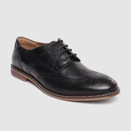 Arrow Men Black Textured Leather Formal Brogues-image-34