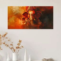 Nestroots Multicolor Canvas Vibrant Ganesha Artistry Wall Painting - Gold Floating Frame-12