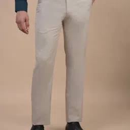Cantabil Beige Regular Fit Solid Formal Trousers-image-98