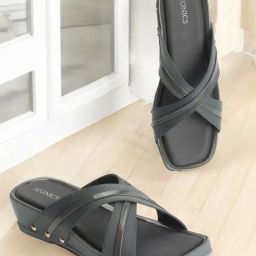 Iconics Women's Blue Cross Strap Wedges-6