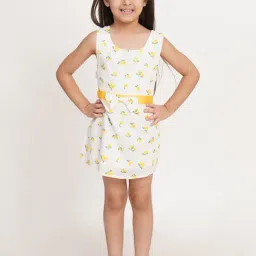 Creative Kid'S Girls Yellow Cotton Regular Fit Printed Dress-image-4