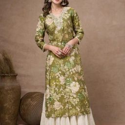 Fashor Green Silk Floral Kurti-picture-1